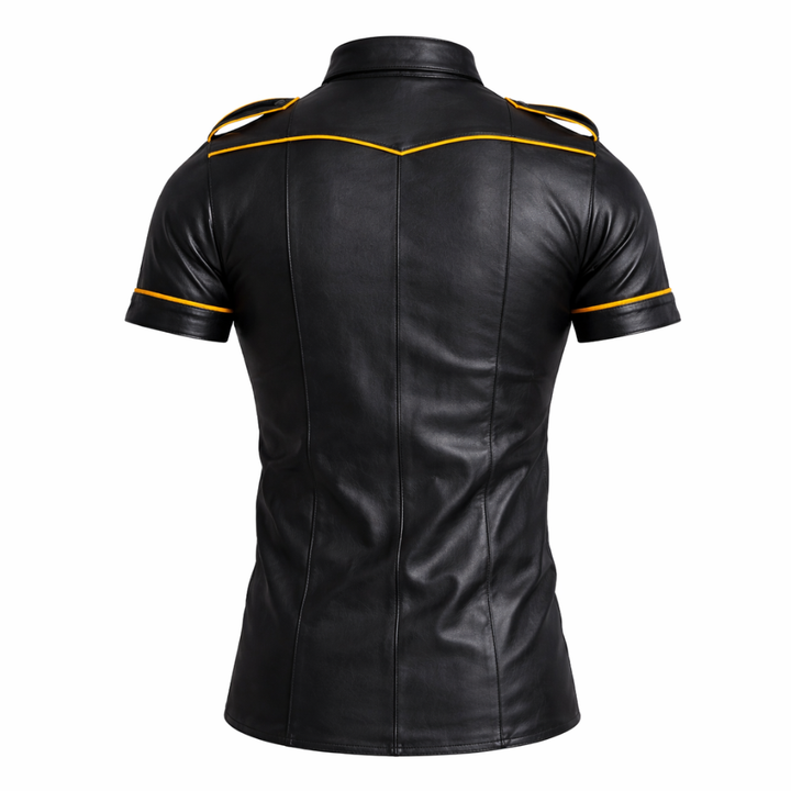 Men black leather law enforcement style shirt rugged fashion apparel