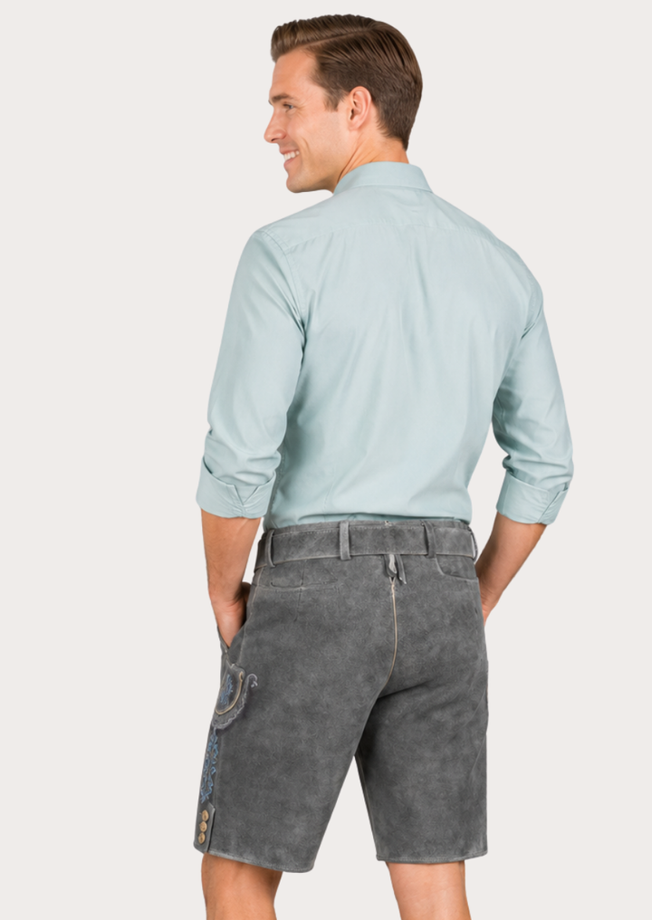 Classic Staffelsee Lederhosen showcasing detailed blue embroidery and timeless craftsmanship
