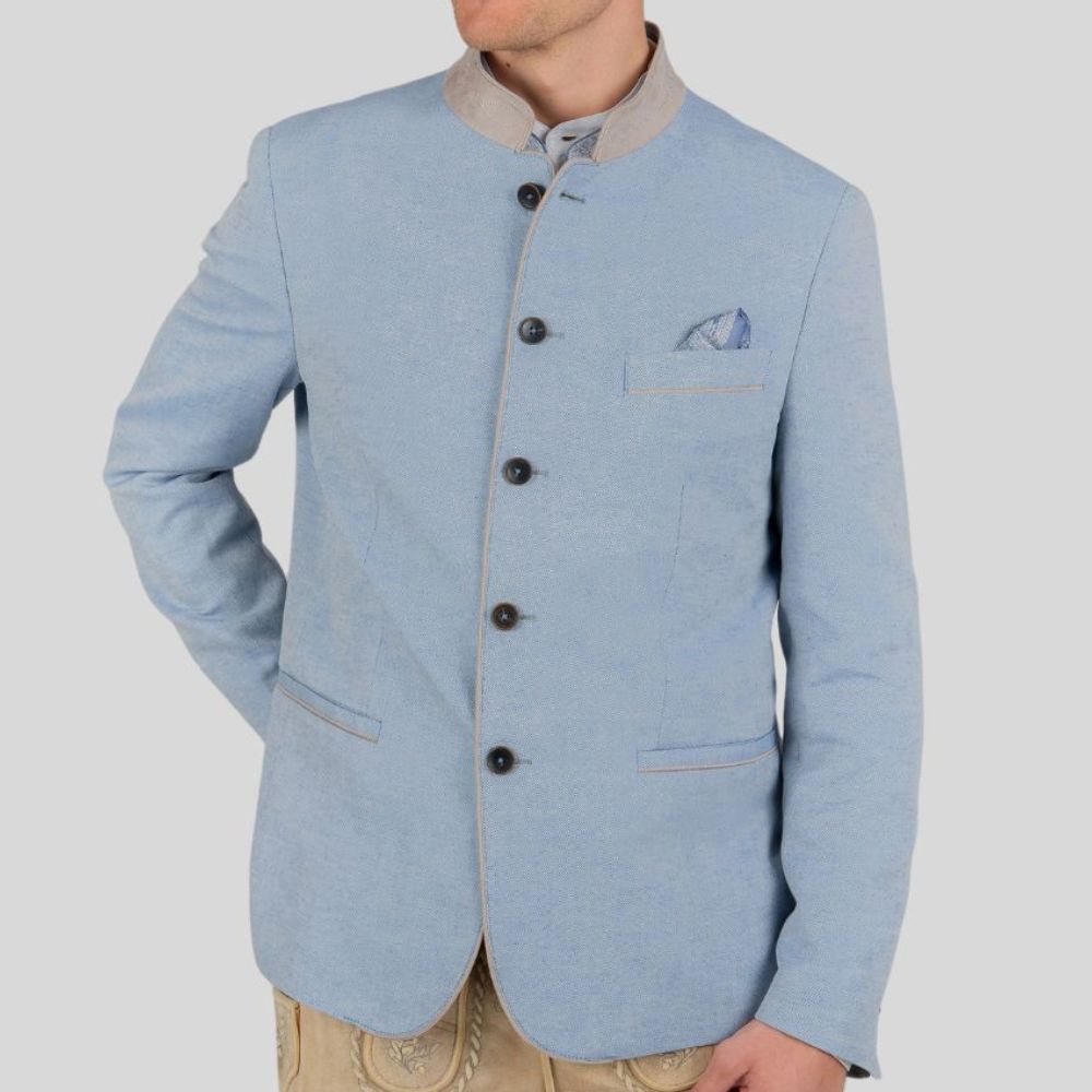 Men’s classic blue Trachten coat for Oktoberfest celebrations.