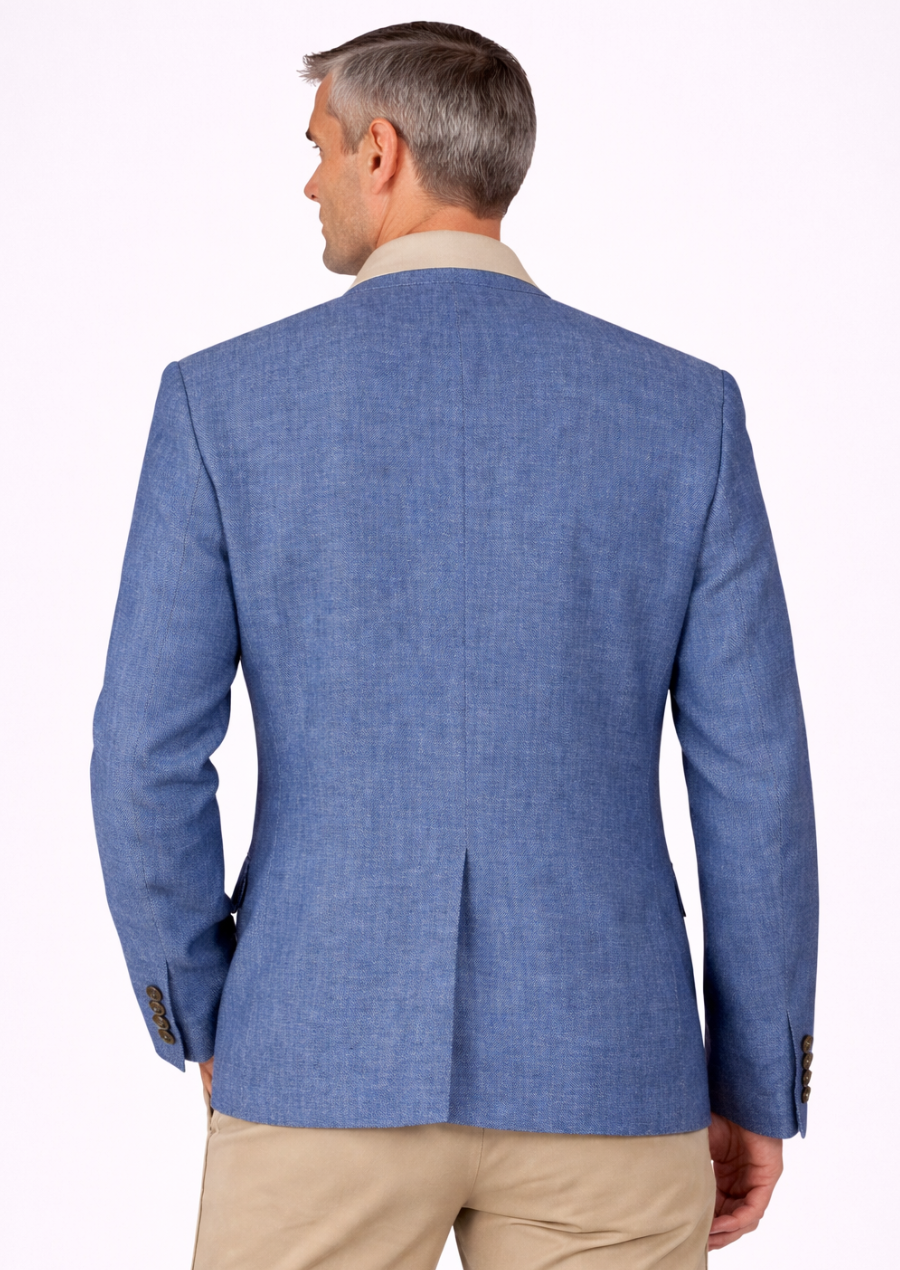 Blue traditional Trachten coat with authentic Bavarian embroidery and classic wool design