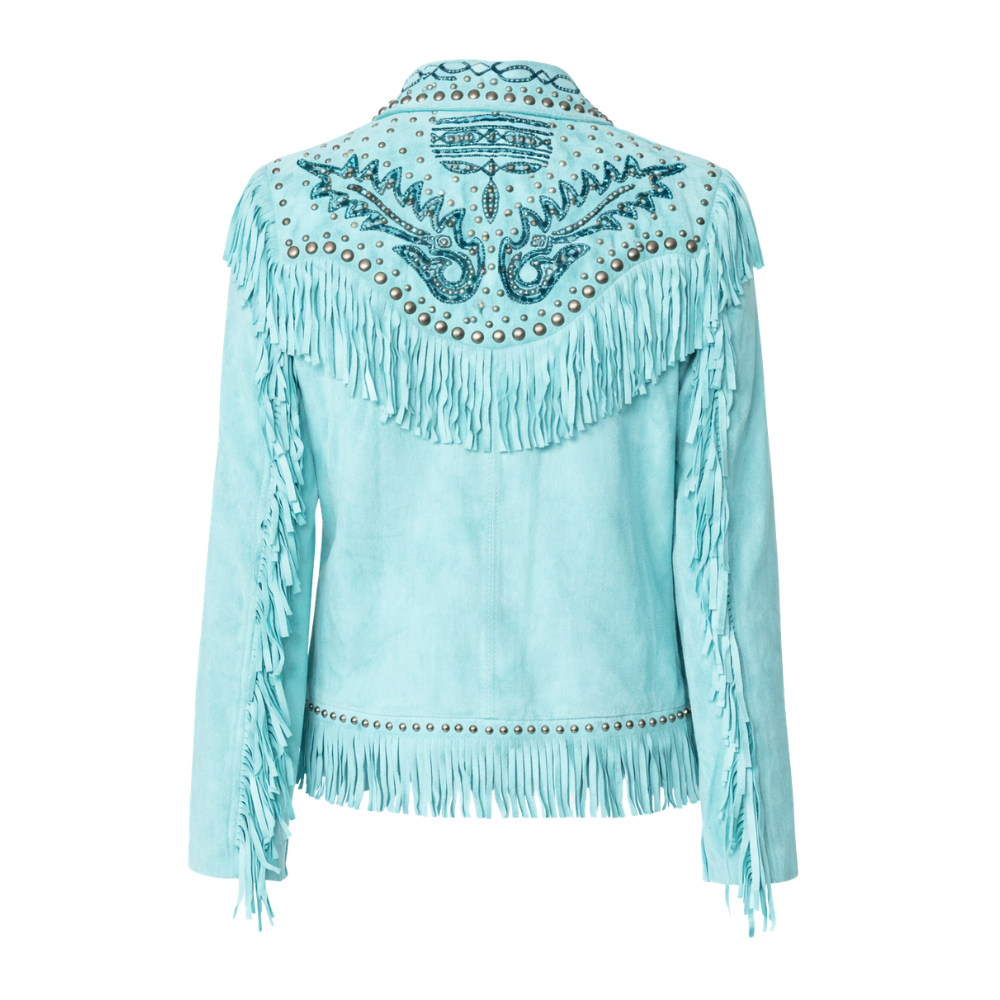 Women's blue goat suede western jacket with cowgirl styling