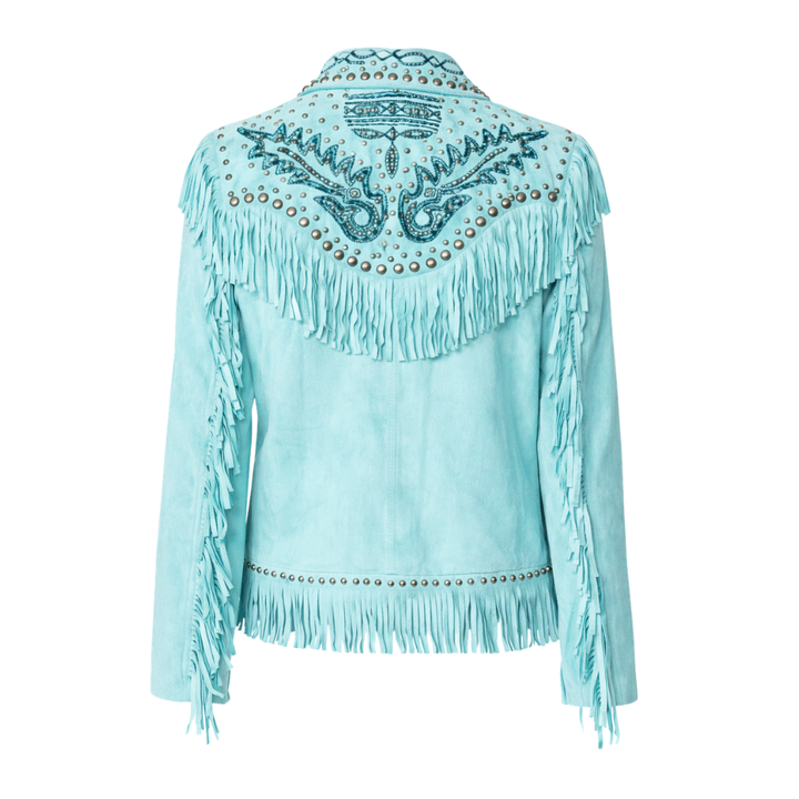Women's blue goat suede western jacket with cowgirl styling