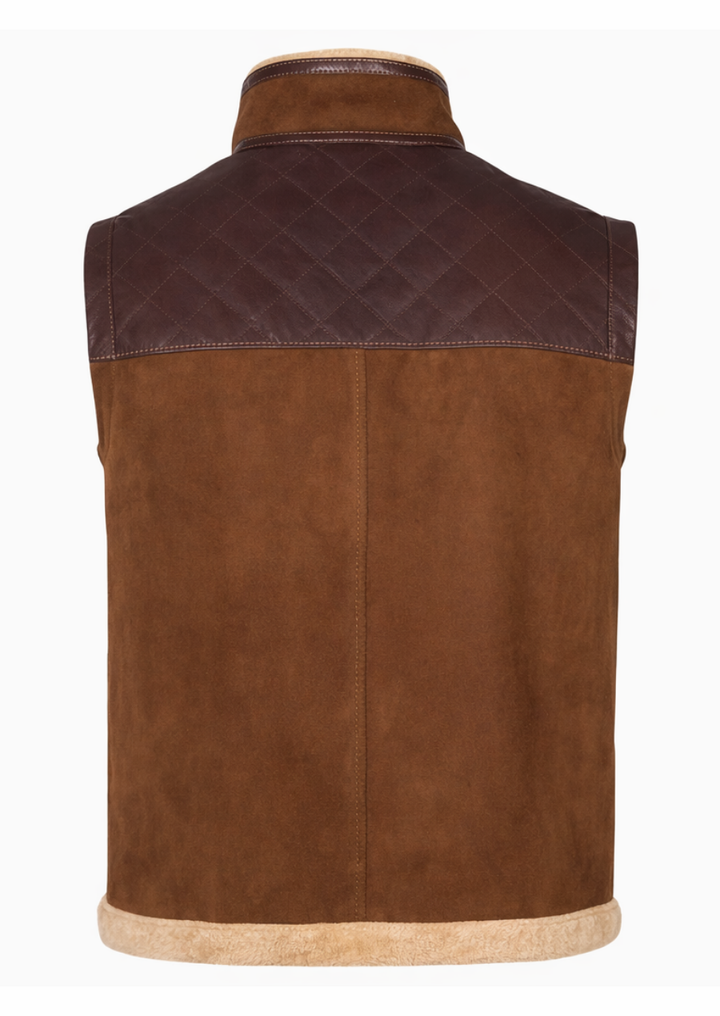 men brown quilted vest with cozy fur collar