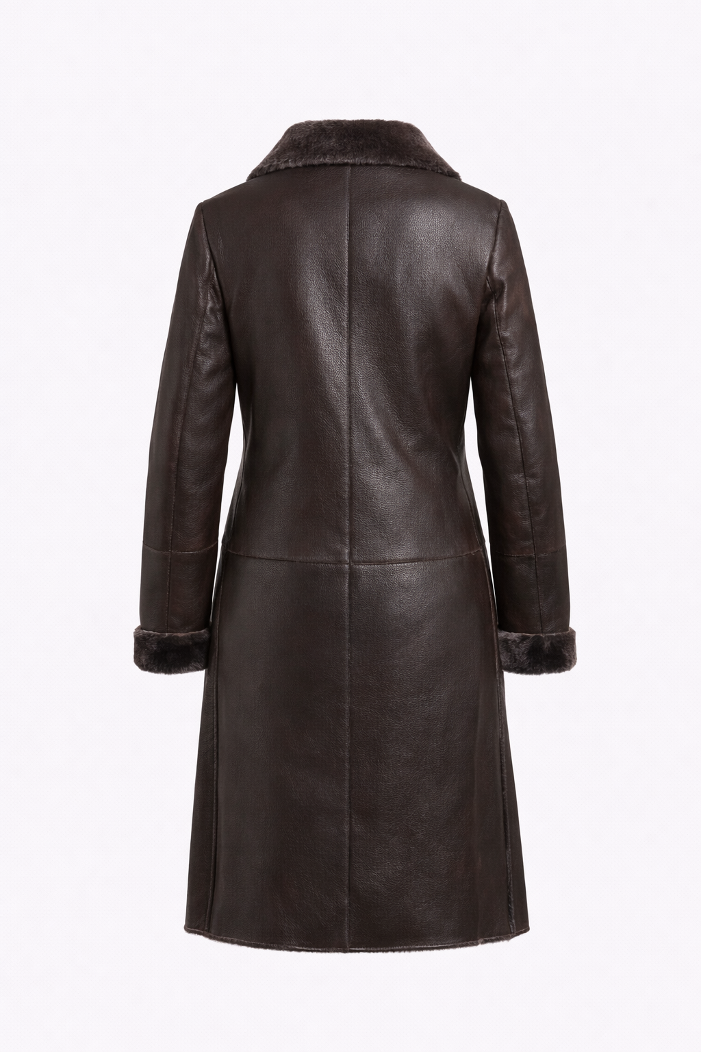 brown leather trench fur coat