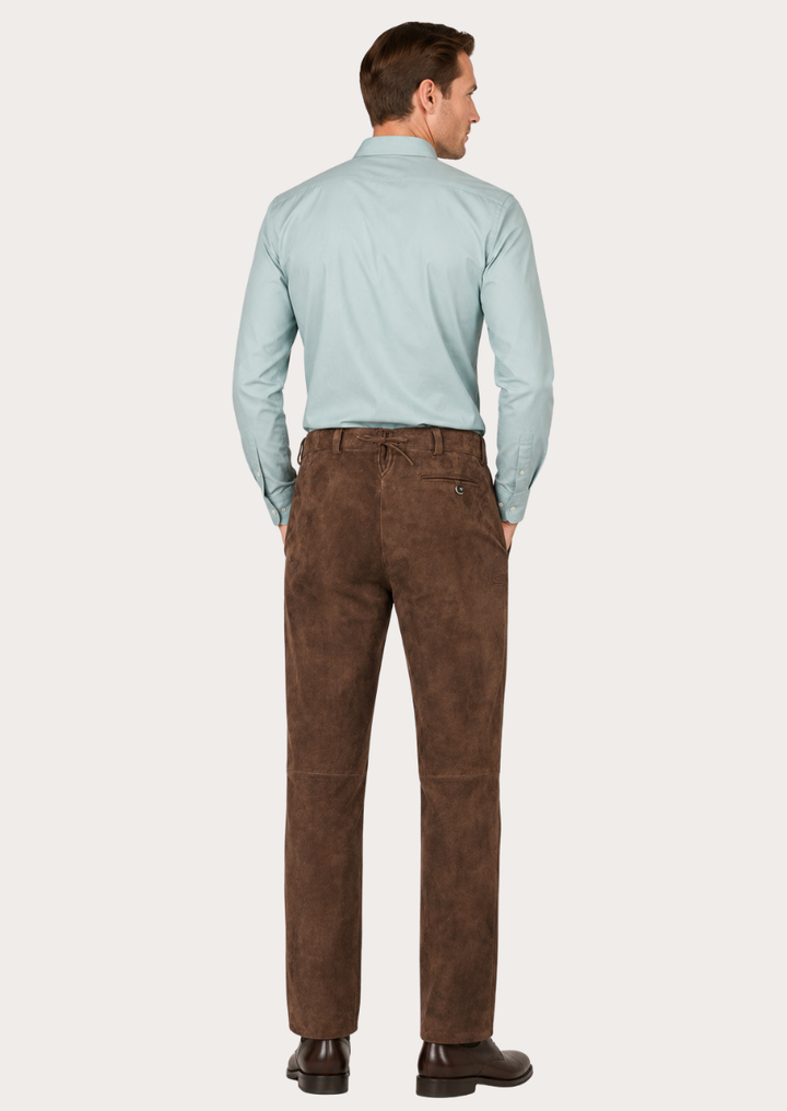 Vintage-style suede leather pants combining durability, comfort, and timeless fashion