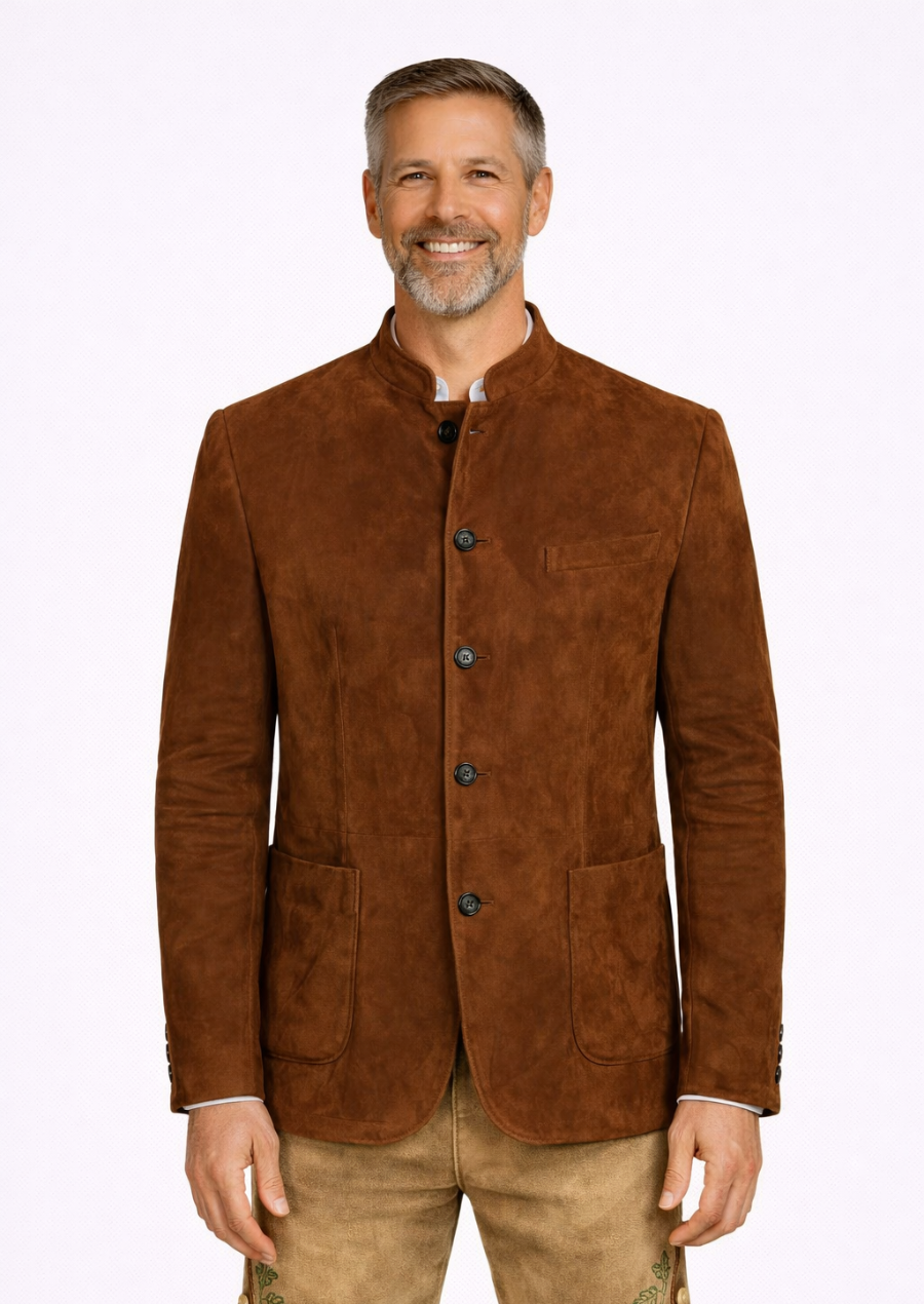 Brown suede Bavarian Oktoberfest jacket with traditional style
