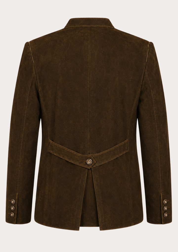 Traditional Bavarian Trachten jacket crafted from soft brown suede leather for men