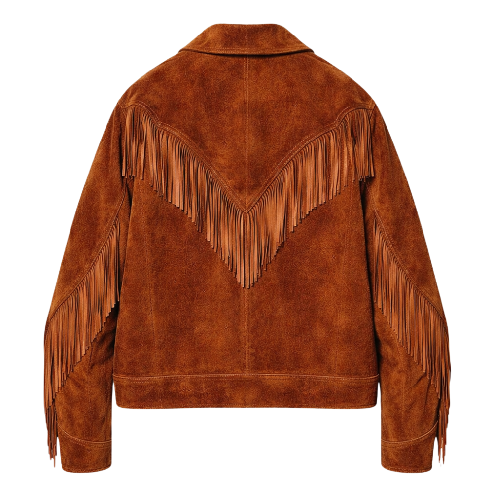 brown suede western fringe jacket for men