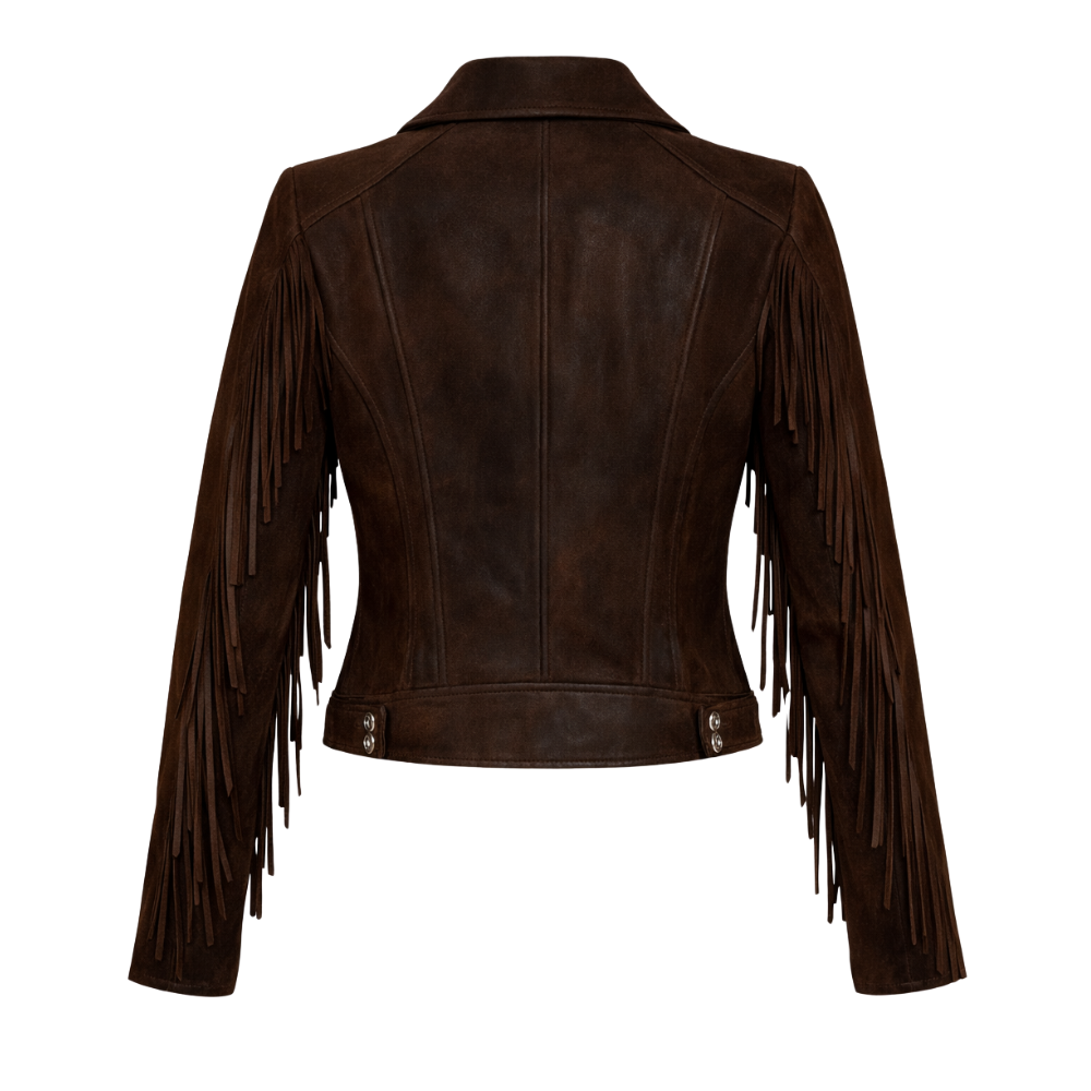 Stylish brown suede western fringe jacket for casual or festival wear