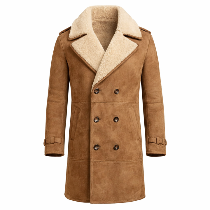Brown suede leather trench coat for men winter style