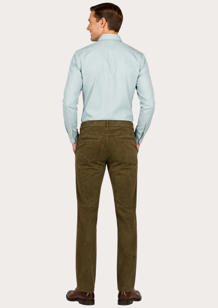 Classic rustic brown suede leather trousers combining heritage style with modern comfort