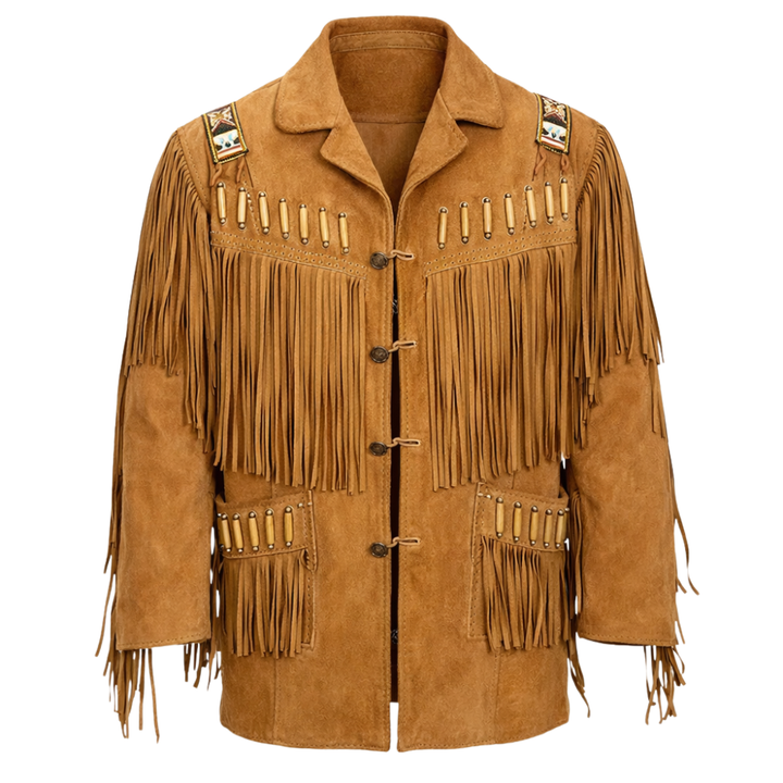Brown suede western fringe jacket with tassel details