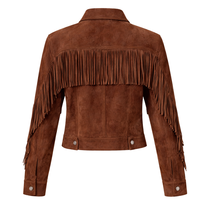 Tan brown suede western trucker jacket with authentic western design
