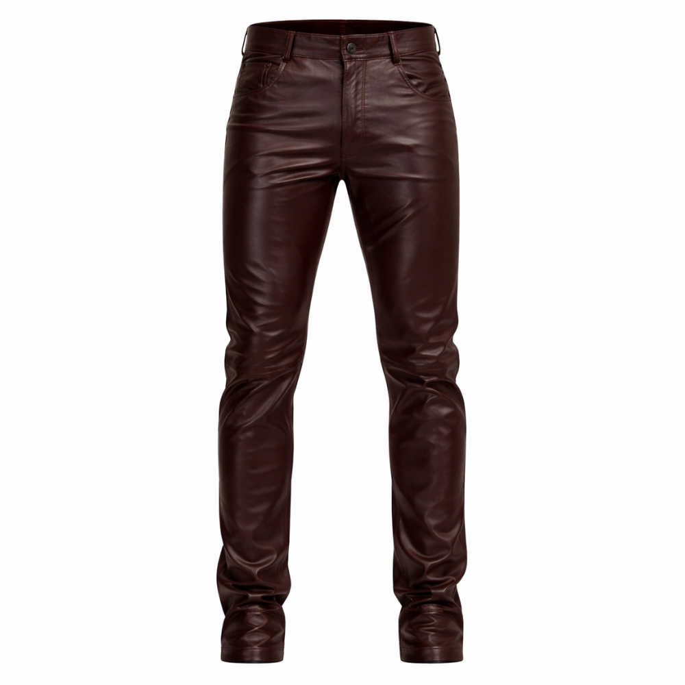 Stylish burgundy leather pants for men everyday fashion