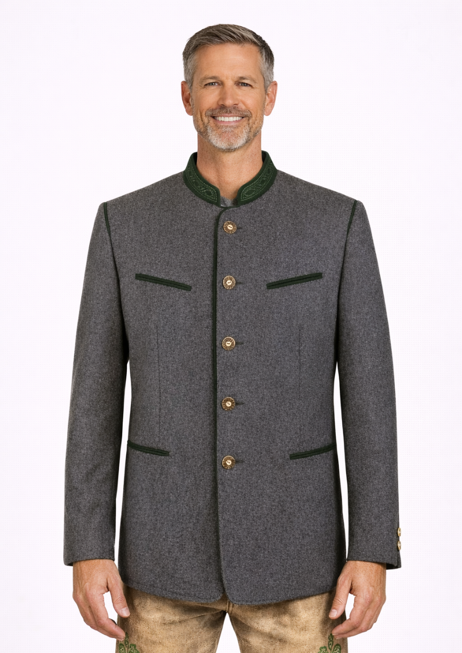 Men's German Trachten jacket with traditional Bavarian embroidery, authentic wool fabric and classic horn buttons