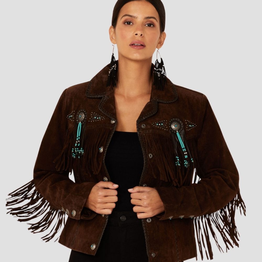 Embrace western flair with this women’s leather fringe jacket. Crafted from high-quality leather, it’s perfect for adding rustic charm to your casual outfits.