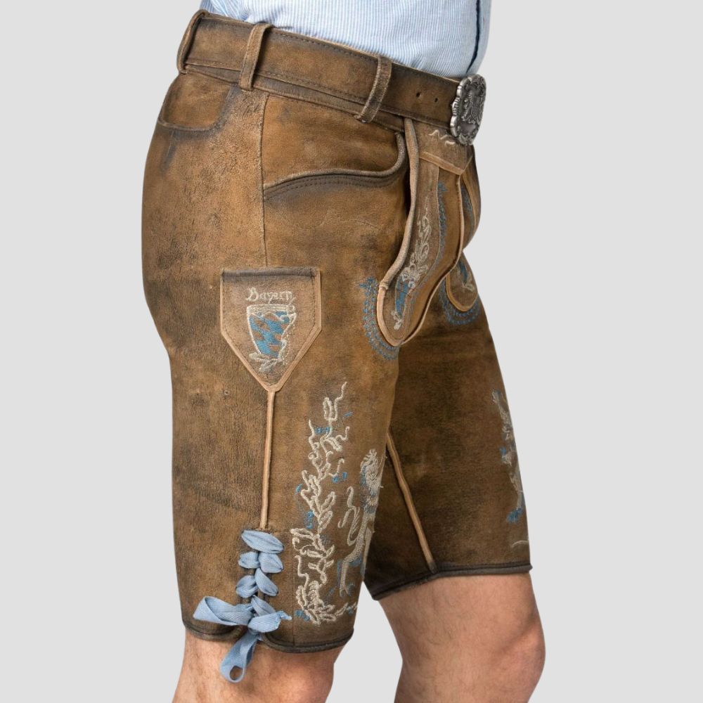 Crafted for comfort and authenticity, these men’s Lederhosen are ideal for celebrating fall and winter festivals.