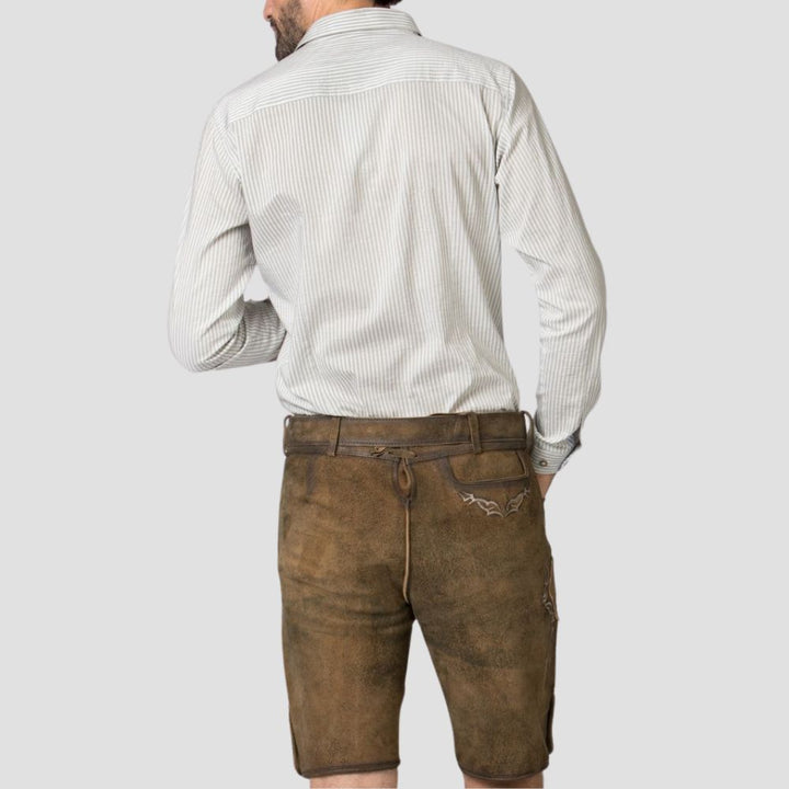 For a sophisticated and traditional look, these premium suede men’s Lederhosen are perfect for weddings and festive cultural celebrations.