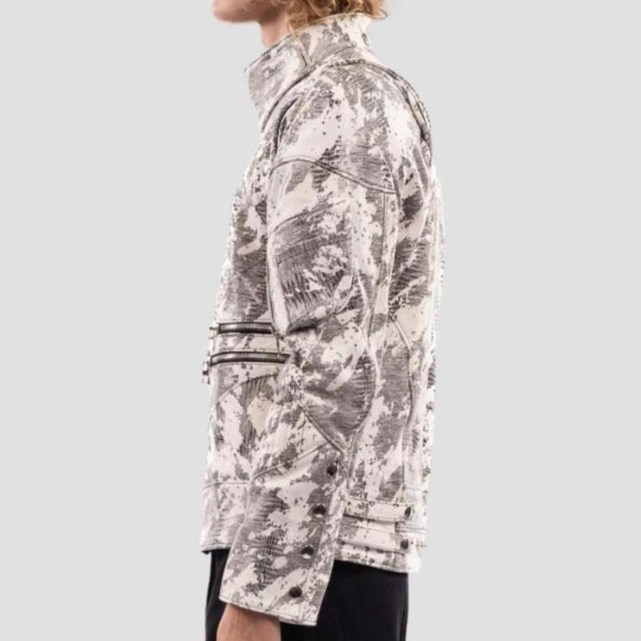 Camouflage leather jacket with frosted marble effect for men.