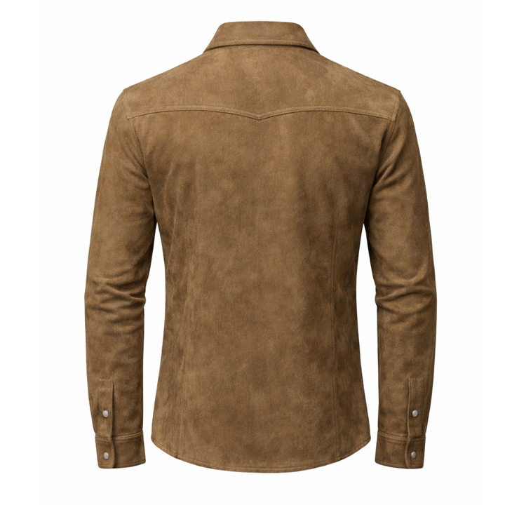 Fashionable men brown suede leather shirt versatile fashion apparel