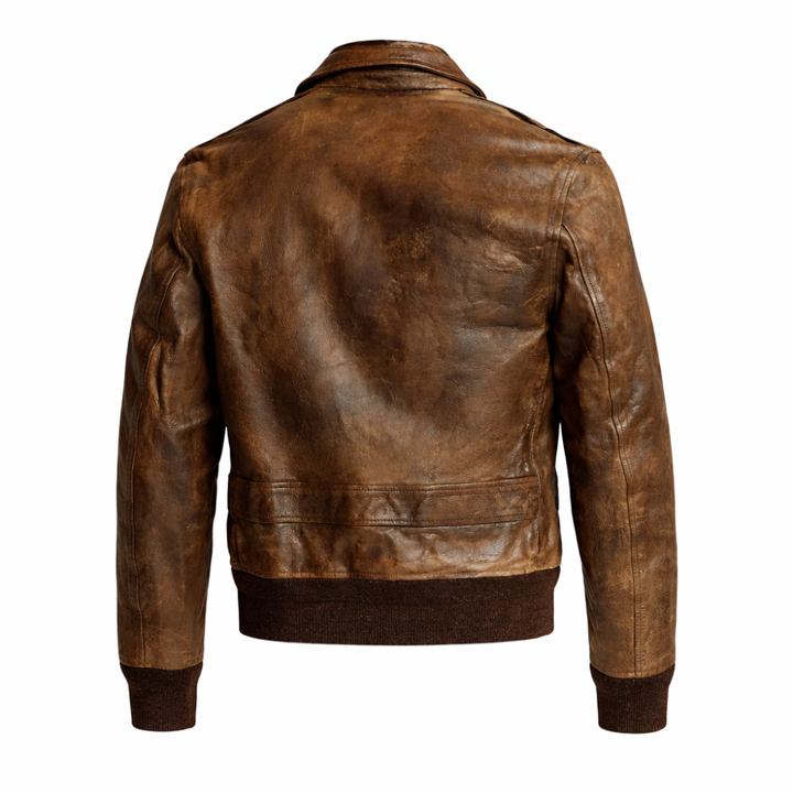 Classic biker leather bomber jacket for men in vintage finish