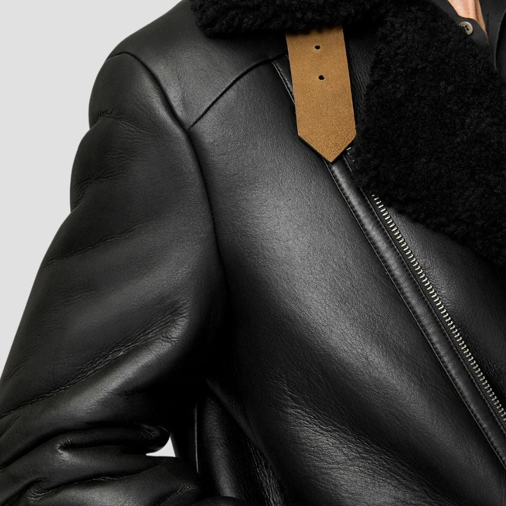 Men’s winter B3 bomber jacket made from sheepskin leather with faux fur