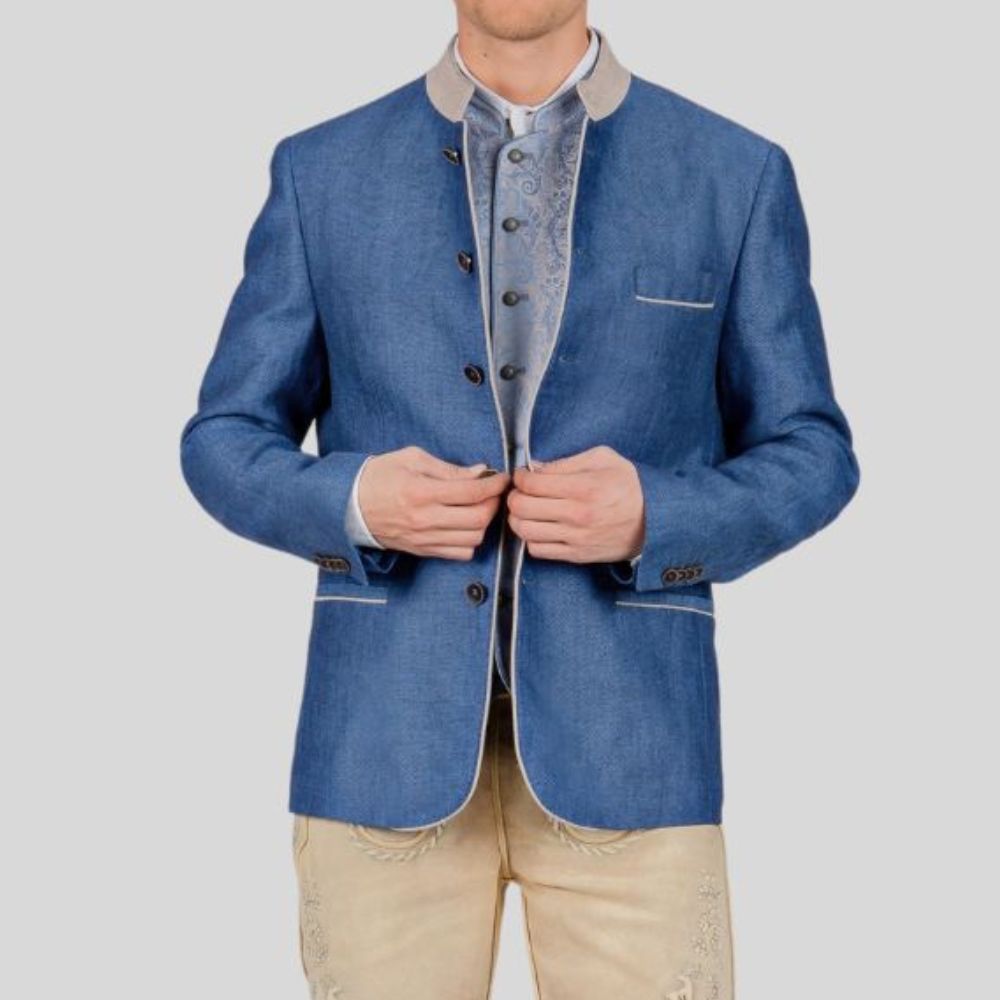 Stylish blue Bavarian coat with polyester lining.