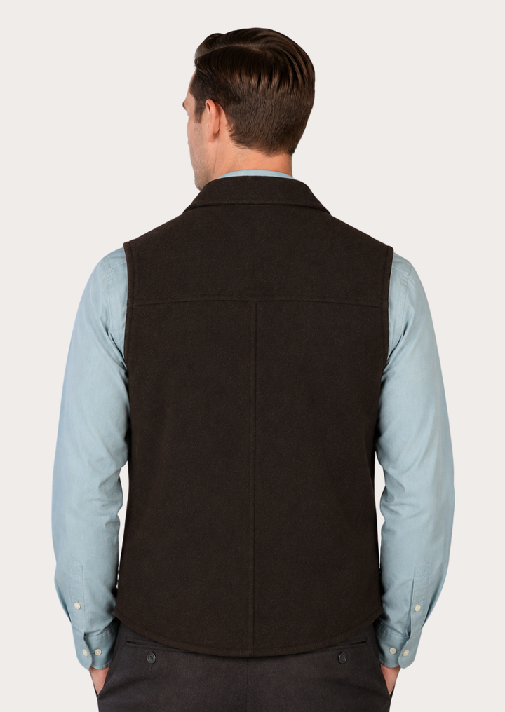 Dark brown wool vest with timeless heritage-inspired styling