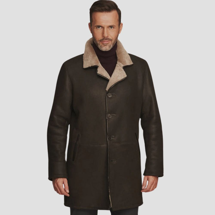 Premium men’s sheepskin leather shearling coat for winter.