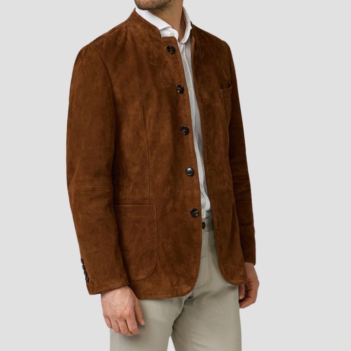 Premium Men’s Genuine Brown Suede Coat for Traditional Events