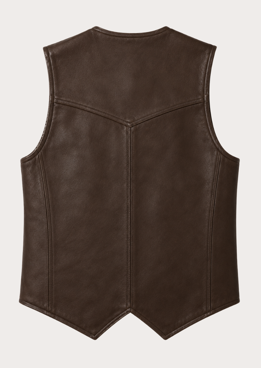 Classic cowboy waistcoat with warm fur lining and durable construction.