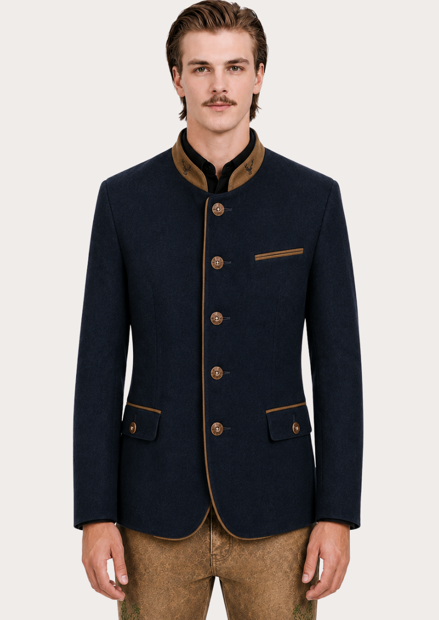 Clemens Merino blue wool Trachten jacket for men with traditional Bavarian styling
