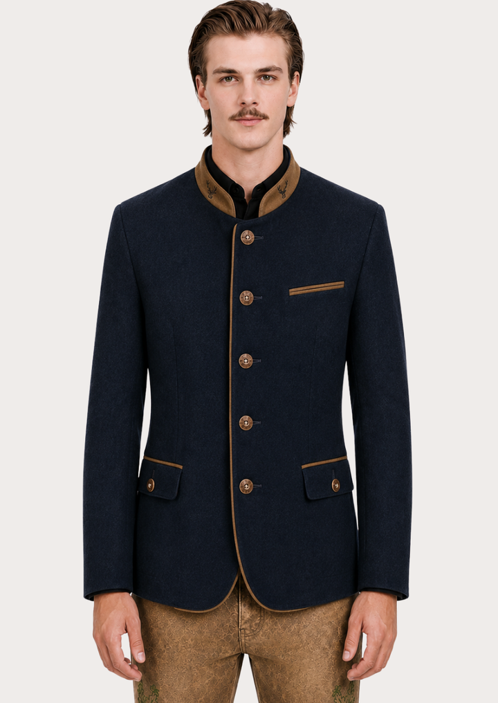 Clemens Merino blue wool Trachten jacket for men with traditional Bavarian styling