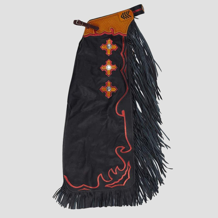 Ride with ease and style in these comfortable leather fringe chaps, designed for cowboys and western riders.