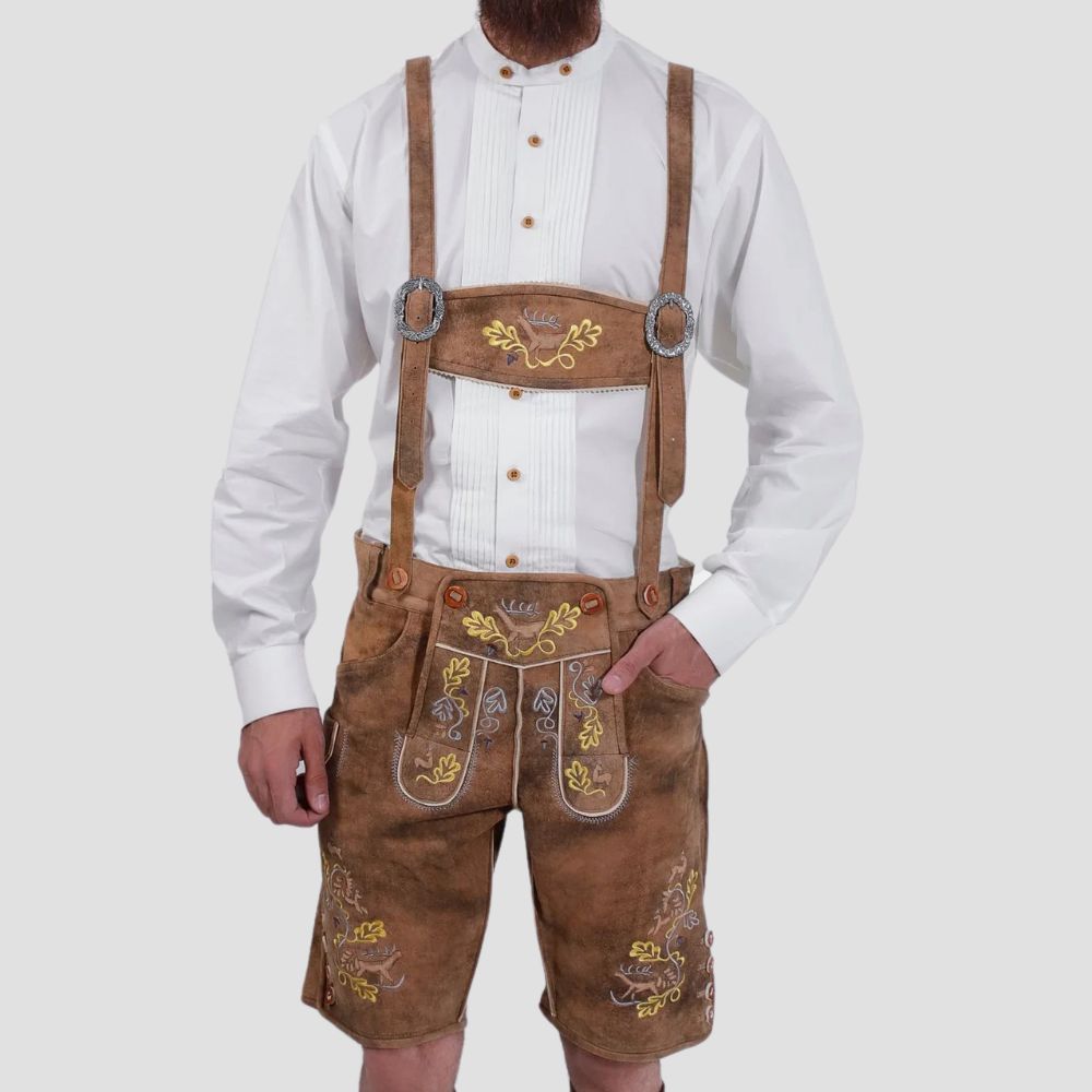 Stay comfortable and stylish at Oktoberfest with these classic Lederhosen featuring adjustable suspenders for a perfect fit.