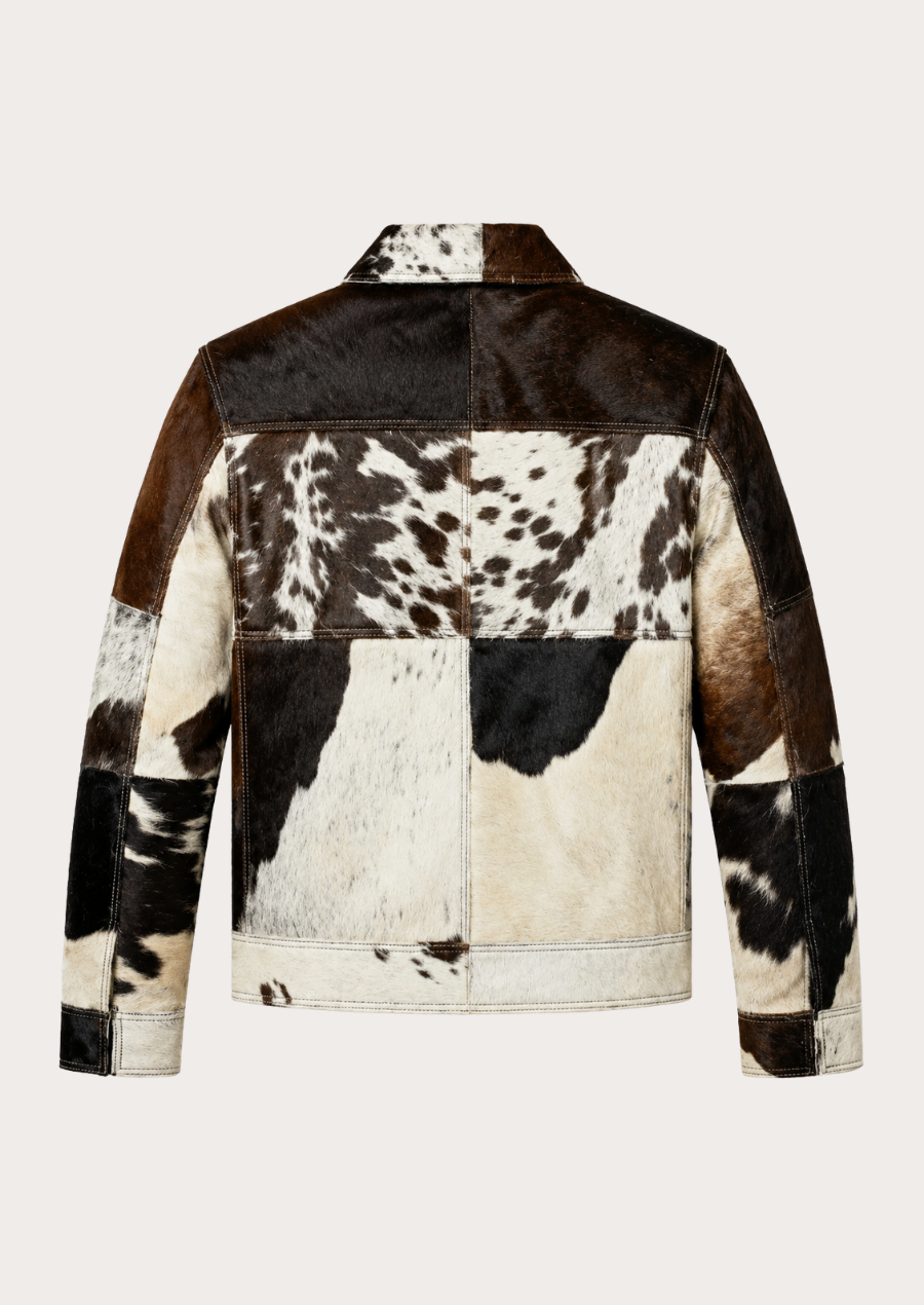 Authentic cow print hair on hide jacket crafted from genuine cowhide leather