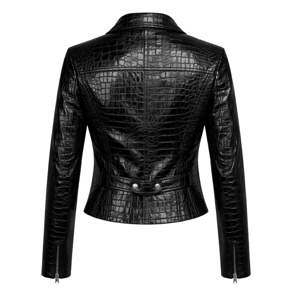 Women’s biker jacket made from premium crocodile leather