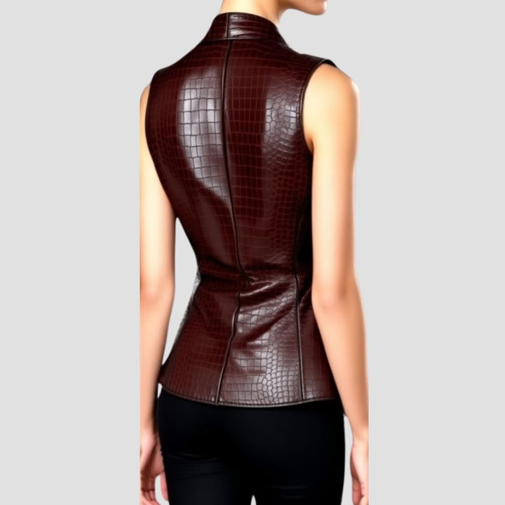 Crocodile leather vest for women, combining modern fashion with luxurious textures for a confident, standout style.