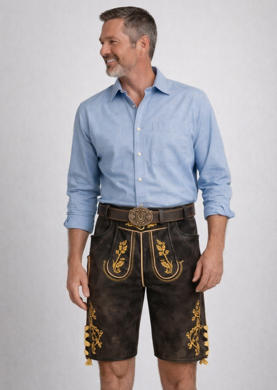 Dark Brown Men's Lederhosen for Oktoberfest Celebrations