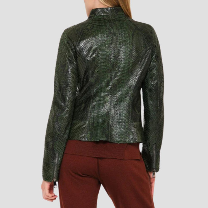  Ride in style with this high-quality snakeskin leather riding jacket for women. Premium craftsmanship and bold design for ultimate comfort and fashion.