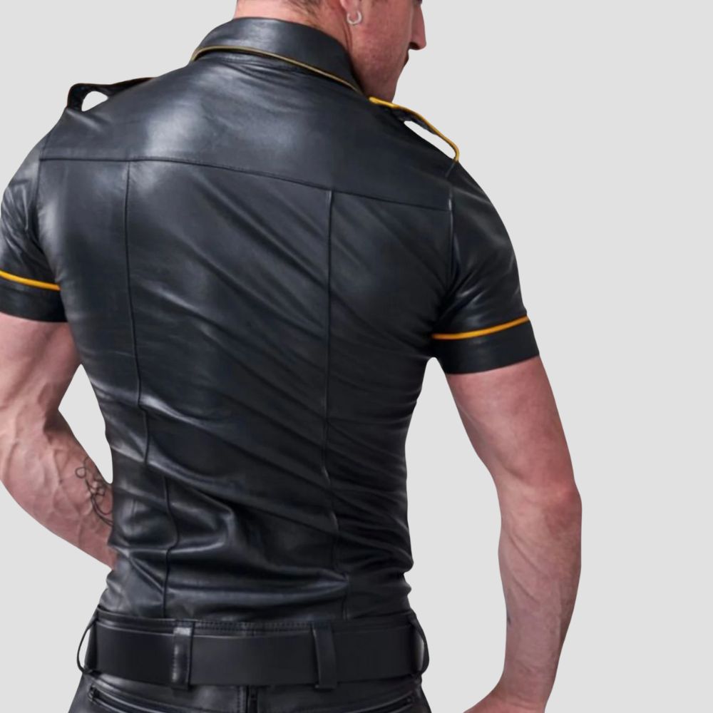 This designer leather shirt combines comfort and style, making it a must-have for modern fashion.