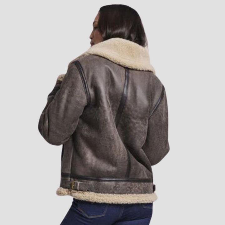 Shop this B3 bomber jacket for women, crafted for fashion-forward winter looks. The combination of shearling and leather ensures both comfort and high style.