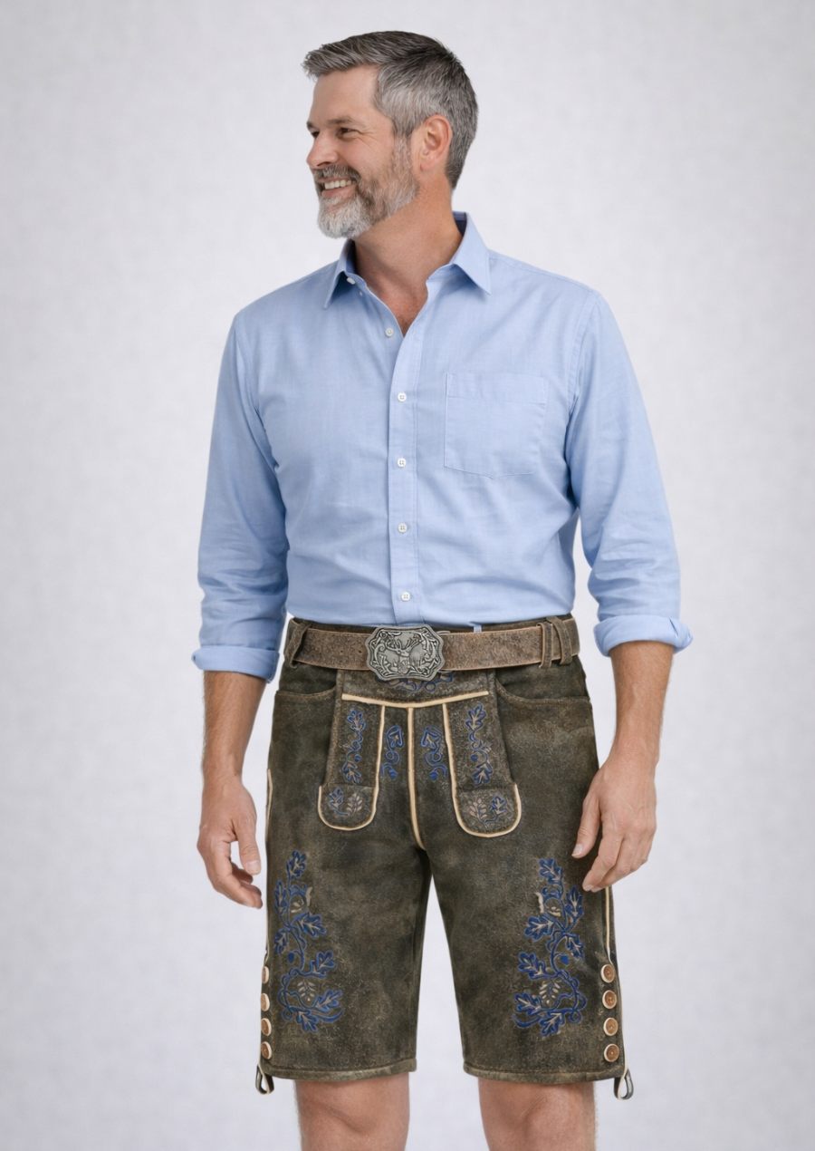 Men's Distressed Black Traditional Lederhosen for Oktoberfest