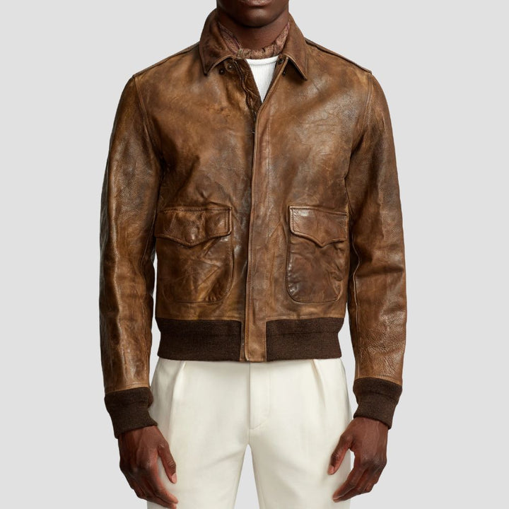 Crafted for the modern rider with a vintage twist, this leather bomber jacket is the ultimate choice for classic biker fashion.