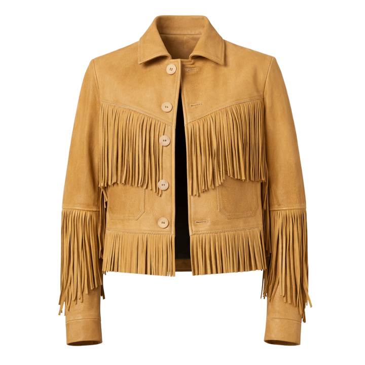 Distressed brown sheep leather western jacket with vintage finish