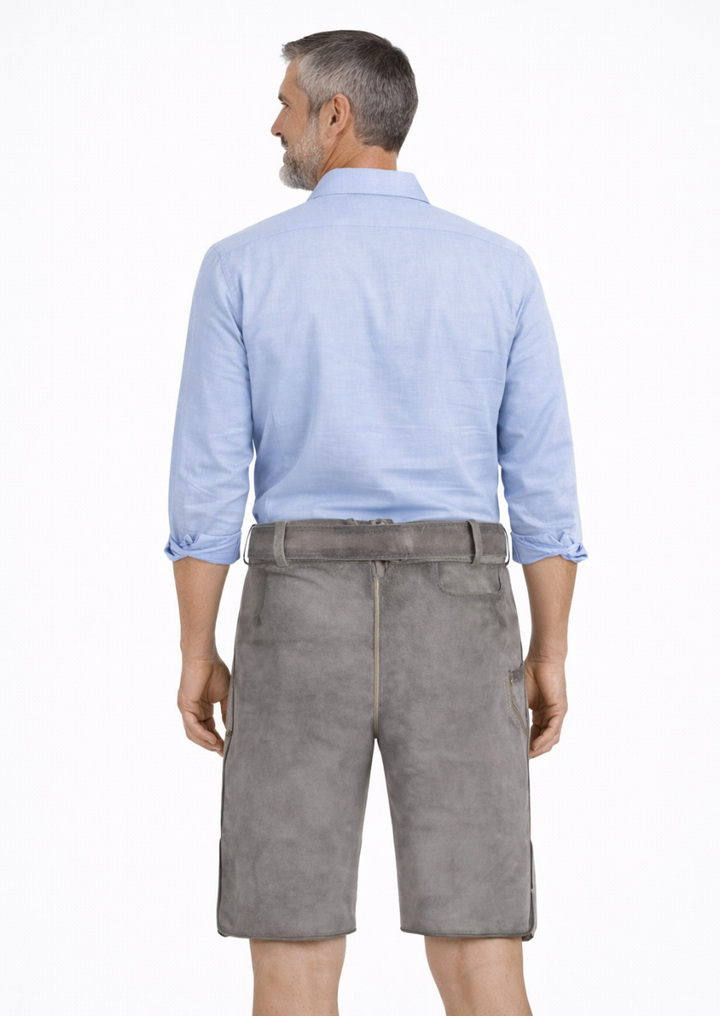 Distressed Grey Suede Men's Lederhosen for Bavarian Cultural Events