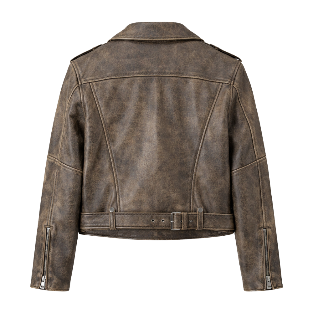 women distressed cowhide leather jacket