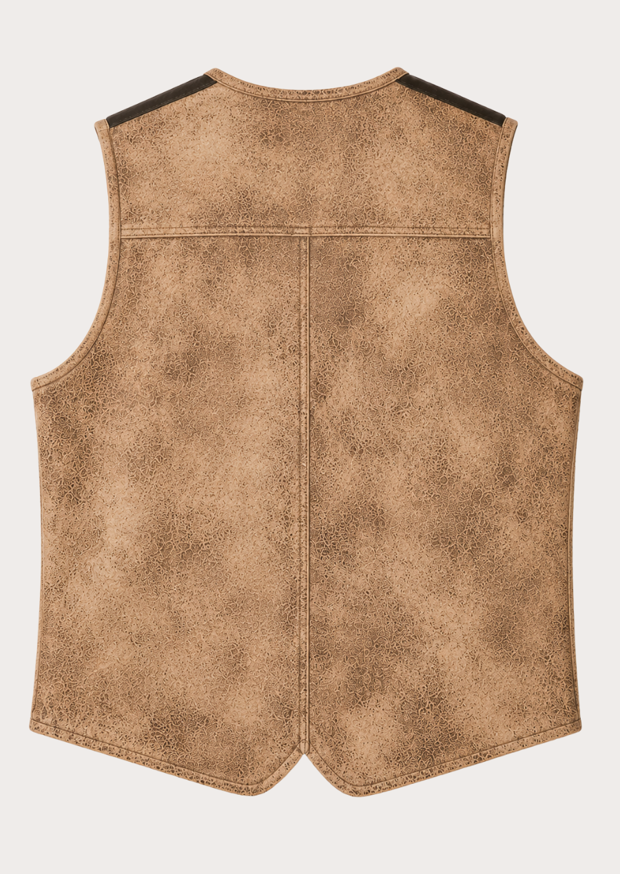 Men's heritage-inspired tan leather waistcoat with a classic sleeveless fit