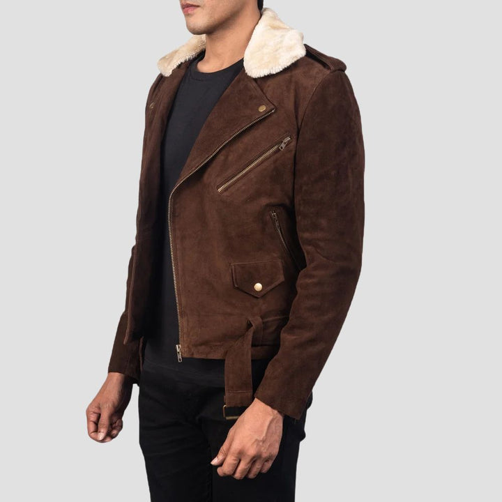 The perfect blend of sophistication and warmth, this brown suede jacket with a fur collar elevates your winter fashion game.