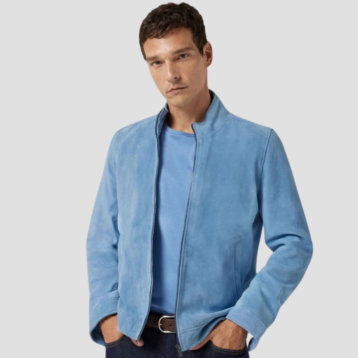 For a refined yet casual style, this designer suede leather jacket offers the perfect balance of luxury and modern lifestyle wear.